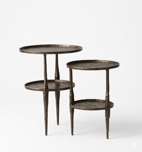 Wrought Iron Round Side Table With 3 Tiers Antique Finish Durable Home Furniture For Living Room - Product Image 4