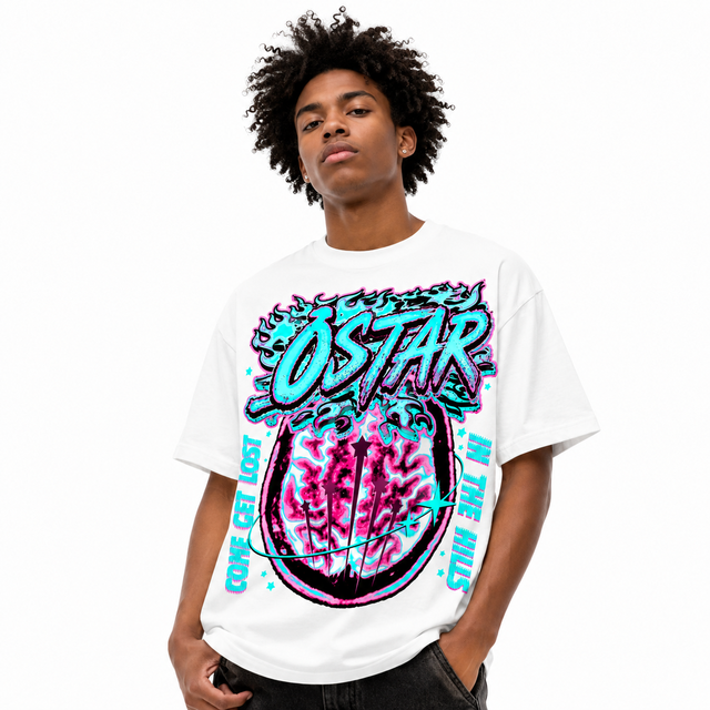 Custom Logo Wholesale 280gsm Heavyweight Cotton Oversized Graphic T Shirt Neon Flame Print Vintage Hip Hop Streetwear Men Tee