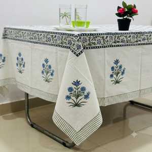 Mantel de Algodón con Estampado Floral Azul, Hecho a Mano, Rectangular, Decoración para el Hogar, India TC-877 - Product Image 2