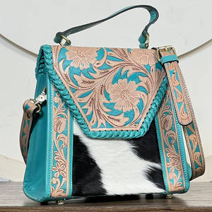 Bolso Bandolera de Cuero Genuino Bohemio para Mujer, Diseño Floral Repujado, Bolso Mensajero de Piel de Vaca con Cierre de Solapa y Correa Ajustable - Product Image 4