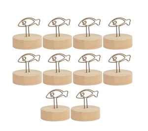 Latest Design Wood Place <b>Card</b> Holder With Metal Fish Top Round Wood Base For <b>Table</b> Numbers Holder - Product Image 1