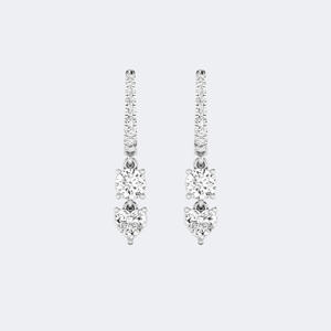 1.40CTW, Redondo/Corazón, Engaste de Garras/Pavé, Pendiente Huggie Colgante / Colgante Lineal de Dos Piedras - Product Image 2