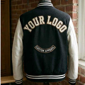 แจ็คเก็ตวาร์ซิตี้ปักลายตามสั่งสำหรับผู้ชาย ตัวเสื้อทำจากผ้าขนสัตว์สีดำ แขนเสื้อทำจากหนังสีขาว แจ็คเก็ตเลตเตอร์แมน รับผลิตตามแบบ (OEM) ขายส่งสำหรับผู้ชาย - Product Image 3