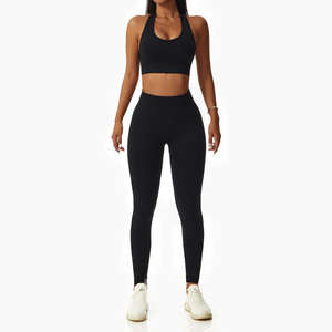 Custom Logo High Waist Women's Gym Sports Wear Seamless Butt Lift Fitness Yoga Set Including Shorts and Bra - Product Image 4