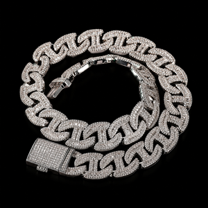 Chaîne cubaine personnalisée en or blanc, entièrement sertie de moissanite et de diamants taille ronde et baguette, style hip-hop, bijoux pour homme - Product Image 1