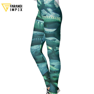 Nouvel Arrivage Personnalisé – Legging Femme Bleu Imprimé Écailles de Poisson Taille Haute Longueur Intégrale, Extensible, Tricoté, Style Sportif, Toutes Saisons 2026 - Product Image 5