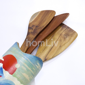 Porte-ustensiles de cuisine en bois de teck naturel durable fait main, décoratif, en bois massif, peint à la main, organisateur de vaisselle - Product Image 4