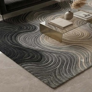 Modern Abstract Wave Area Rug Luxury Hand Tufted Rug Gray Plush Woolen Carpet For Living Room Bedroom Decorative Floor Rug Home - Product Image 6