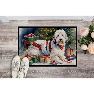 Vieux chien de berger anglais paillasson de Noël confortable intérieur extérieur tapis d'entrée antidérapant lavable à poils bas 18H X 27W - Product Image 2
