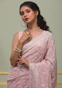 Sari de Georgette Exclusivo de Boutique India, Blusa de Diseño Elegante, Prenda Étnica de Diseño para Fiestas, Bodas y Festivales para Mujer - Product Image 6