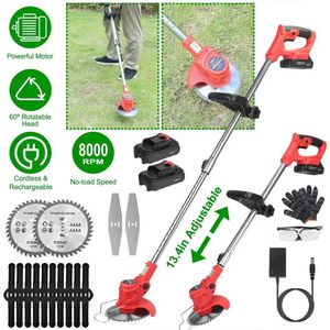 Tagliabordi a batteria regolabile 94-128 cm con 2 batterie ricaricabili da 1500 mAh, motore potente da 8000 RPM, inclinazione 60 gradi - Product Image 1