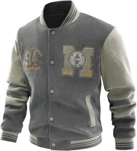 <b>Men's</b> Wool <b>Varsity</b> <b>Jacket</b> Stand Collar Letter Patch <b>Bomber</b> <b>Jacket</b> Breathable Quick Dry Casual Winter Outerwear - Product Image 2