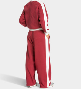 <b>Women's</b> Burgundy Sweatpants Custom Wide Leg Pants Side <b>Stripe</b> Sporty Cotton made high gsm best for winter - Product Image 4