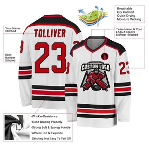 Custom Design Ice Hockey Uniform Manufacturer High-quality Polyester Sublimation Printing White & Red Team Sports Wear - Product Image 3