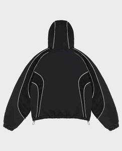 OEM Black <b>Soft</b> <b>Shell</b> <b>Hooded</b> <b>Jacket</b> Oversized Fit Zipper Closure Water Resistant Winter Outerwear Short Length Adult - Product Image 2