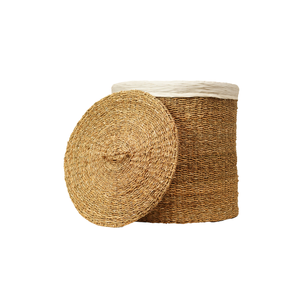 Cesto de Ropa Redondo de Seagrass Natural Tejido a Mano, Ecológico, con Tapa Extraíble y Forro Interior de Tela, para Almacenamiento de Ropa - Product Image 5