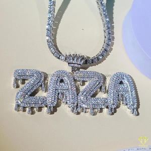 Luxury Lab Grown Diamond " ZAZA " Letter Pendant With Tennis <b>Chain</b> Full <b>Iced</b> <b>Out</b> Hip Hop Necklace Jewelry - Product Image 5