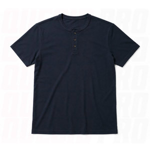 เสื้อยืดเฮนลีย์แขนสั้นสีน้ำเงินกรมท่าสำหรับผู้ชาย ผ้าฝ้าย 100% ทรงปกติ สีพื้น ผ้าเจอร์ซีย์ถัก คอโอ แบบเรียบ - Product Image 1