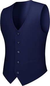 Costume d'affaires 3 pièces bleu marine pour homme avec gilet, col à revers simple, style britannique, infroissable - Product Image 2