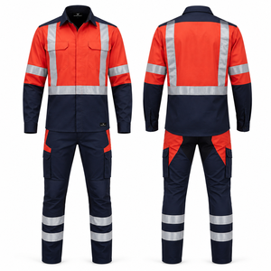 Uniforme de Trabajo de Alta Visibilidad para Hombre, Chaqueta y Pantalones de Seguridad de Algodón con Franjas Plateadas y Bolsillos - Product Image 3