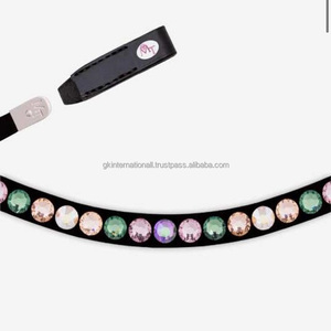 Cristales redondos de cristal cromado y plata de buena calidad, banda para cejas de caballo con botones a presión de cuero genuino negro Curvo - Product Image 3