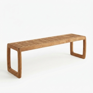 Banc d'extérieur en bois de teck naturel massif, bancs de patio, sièges de jardin en bois, tabouret long traditionnel, ensemble de meubles de maison - Product Image 1