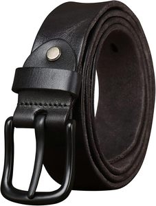 Ceinture en cuir de vache noir avec boucle rectangulaire, design décontracté et durable - Product Image 3