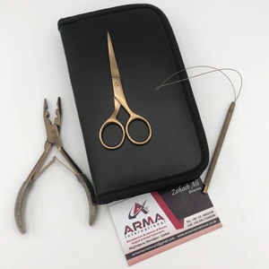 Kit profesional de extensiones de cabello color oro rosa, tijeras de 2 orificios y pinzas de bucle, kit de extensiones de cabello personalizado de grado quirúrgico - Product Image 3
