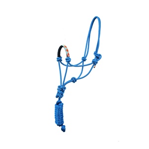 Longe en corde tressée de nylon bleue avec muserolle perlée et longe de guidage, réglable, durable, pour l'entraînement, OEM en gros - Product Image 5
