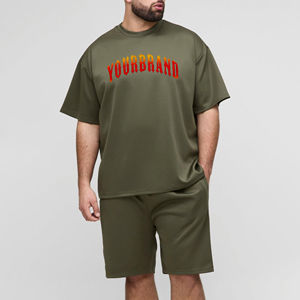 Conjunto de 2 Piezas de Ropa Urbana para Hombre, 100% Algodón de Primera Calidad, con Logotipos Impresos Personalizados, Estilo Hip Hop, Camiseta y Pantalones Cortos Sólidos de Verano - Product Image 1