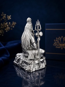 Jaipur Metals - Ídolo de Mahadev Chapado en Plata Oxidada 999 |   Estatua del Dios Shiva 100% en Latón |   Regalo de Inauguración de Casa o Pooja |   5x5.5x7cm - Product Image 4