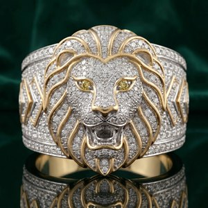 RCK Global Lion Face Hip Hop Rose <b>Gold</b> Plated 925 Sterling Silver VVS1 Moissanite Iced <b>Cocktail</b> Statement Band Unisex Custom - Product Image 1