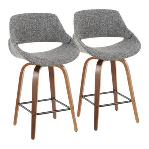 Set di 2 Sgabelli da Bar in Stile Mid-Century Modern, in Noce e Tessuto Grigio - Product Image 1