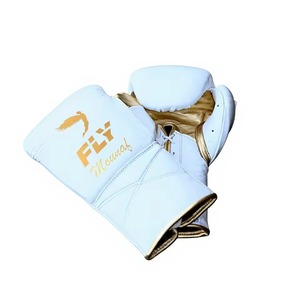 Gants de boxe Fly blancs et dorés à lacets en cuir respirant pour entraînement adulte - Product Image 5