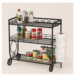 Counter Shelf Organizer Three Tier Storage Rack with Built In <b>Paper</b> Towel Holder for Home and Restaurant Use Black Metal Counter - Product Image 2