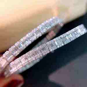 Bracelet chaîne en argent 925 pour femme, serti de diamants taille baguette, plaqué rhodium, géométrique, luxe, pour tous les jours - Product Image 2