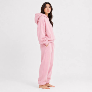 Conjunto Deportivo Oversize Rosa para Mujer, Sudadera y Pantalones de Algodón de Color Sólido, Corte Holgado, con Cierre de Cordón - Product Image 2