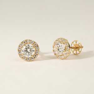 Boucles d'oreilles clous en or massif 10k 14k 18k avec diamant rond de laboratoire certifié IGI 1,6 carat, style halo, couleur VVS, bijoux fins pour femmes - Product Image 5