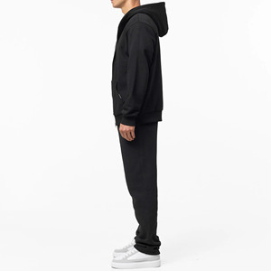 Men Black Hooded <b>Zip</b> <b>Up</b> <b>Jacket</b> Tracksuit Set Casual Sportswear Jogger Pant Outdoor Running Training <b>Gym</b> Fitness Custom Wholesale - Product Image 2