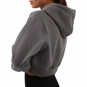 Sudadera con Capucha Corta Gris para Mujer, Manga Larga, Color Sólido, Informal, Tejida, para Otoño - Product Image 6