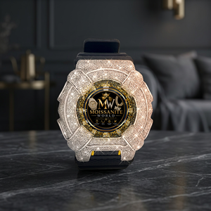 Montre numérique de luxe Moissanite World avec boîtier polygonal en moissanite glacée de 45 mm, bracelet en silicone, unisexe, quartz - Product Image 1