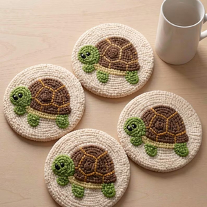4pcs Eco-Friendly Luxury Customizable Punch <b>Needle</b> Turtle Coasters Handmade Seed <b>Bead</b> Cotton Drink Mats for Coffee Table Whimsy - Product Image 3