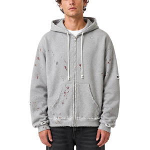 Sweat-shirt à capuche pour homme style gothique, surdimensionné, en polaire zippé avec clous et poches, noir délavé, pour l'hiver - Product Image 4