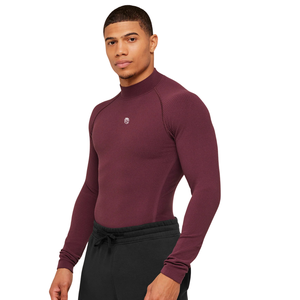 Camiseta de compresión de manga larga para hombre, color burdeos, elástica, para gimnasio, entrenamiento, rendimiento atlético - Product Image 3