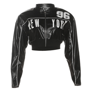 Hot 2026 Autumn New Slim Fit Women's Leather Jacket European American Style Stand Cross-Border Fashion Printed Patchwork Zipper - Product Image 6