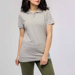 Polo à manches courtes gris pour femme, couleur unie, décontracté, tissé, avec boutons, coupe classique - Product Image 4