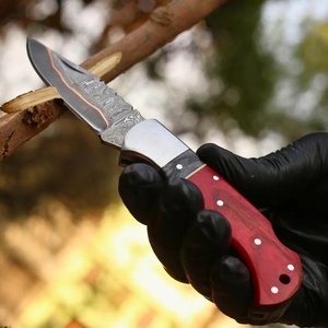 Premium Handmade Damascus Steel Folding Pocket Knife Pakka Wood Handle Straight Edge <b>Lock</b> Mechanism OEM Camping Outdoor 58HRC - Product Image 5