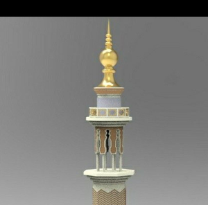 แบบจำลองมินาเร็ตสีขาวและสีทอง พร้อมระเบียงตกแต่งอย่างหรูหรา โดมสีทอง และปลายทรงพระจันทร์เสี้ยว มีจำหน่ายในราคาขายส่ง - Product Image 6