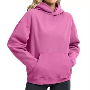 Sudadera con Capucha para Mujer, Color Rosa Sólido, Felpa, Informal, con Bolsillos, Corte Regular, Estilo Otoñal, 100% Algodón, Transpirable - Product Image 1