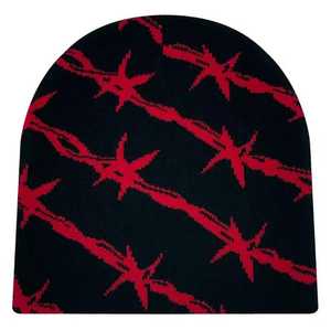 Gorro de Punto Jacquard con Diseño de Alambre de Púas, Unisex, Estilo Punk Informal para Adultos, 56-58 cm, Acrílico, para Invierno - Product Image 3